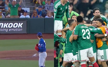 Fan celebra triunfo de México ante Ecuador en pleno juego de Dodgers en MLB
