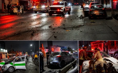 Taxi provoca choque múltiple en el bulevar Cuauhtémoc Sur; conductor intentó retirarse y fue detenido